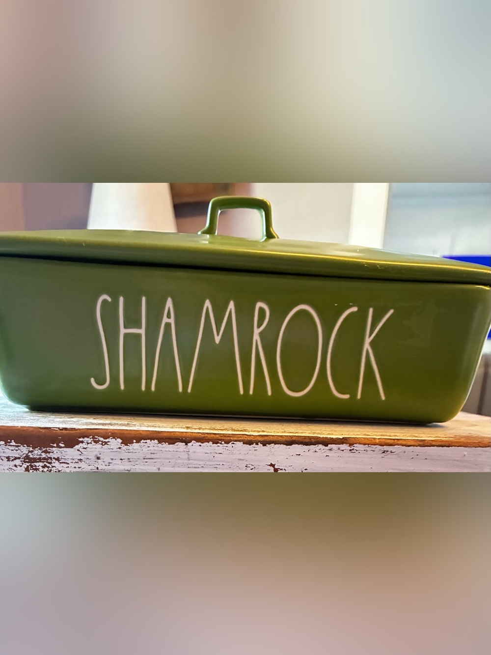 Rae Dunn Shamrock Green Ceramic Covered Baker - Home Kitchen
